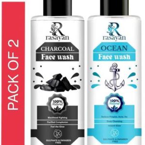 Rasayan Charcoal & Ocean-Foaming for Acne Prone Skin, Removes Excess Oil, Cleanse Pores and Fades Pigmentation Paraben and Sulphate Free Face Wash??(100 ml)