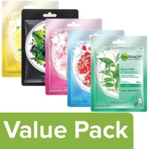GARNIER Mask,(Bright complete+Sakura white+Charcoal+Hydra Bomb+GreenTea) (Pack-5)(142 g)