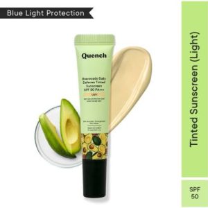 Quench Sunscreen - SPF 50 PA+++ Tinted Sunscreen SPF 50 PA+++ for Glowing Skin (Light)| with Vitamin E(15 ml)