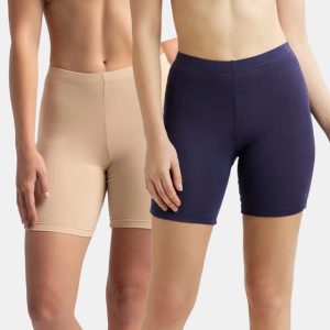 Jockey Pack of 2 High Coverage Super Combed Cotton Elastane Stretch Shorties With Concealed Waistband - Skin & Classic Navy