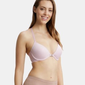 Jockey Under-Wired Padded Soft Touch Microfiber Elastane Stretch Full Coverage T-Shirt Bra with Lace Back Styling - Fragrant Lily