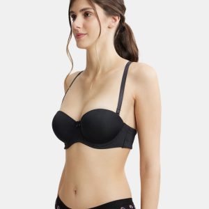 Jockey Under-Wired Padded Soft Touch Microfiber Elastane Stretch Full Coverage Strapless Bra with Ultra-Grip Support Band - Black