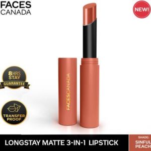 FACES CANADA Long Stay 3-in-1 Matte Lipstick(Sinful Peach 05, 2 g)