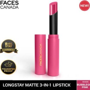 FACES CANADA Long Stay 3-in-1 Matte Lipstick(Bubble gum Pink 04, 2 g)