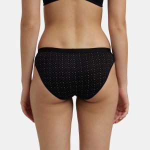 Jockey Medium Coverage Super Combed Cotton Elastane Stretch Bikini With Exposed Waistband and StayFresh Treatment - Black Print
