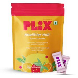 PLIX Healthier Hair Gummies For Faster Hair Growth With Biotin, 60 Gummies Fruit Punch