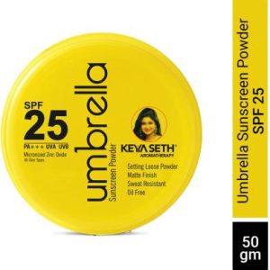 KEYA SETH AROMATHERAPY Sunscreen - SPF 25 PA+++ Umbrella Sunscreen Powder SPF 25 with PA+++ UV Protection, Sweat Resistant Formula, Makeup Setting & Finishing Loose Powder, Enriched with Micronized Zinc Oxide for Oily Skin(50 g)