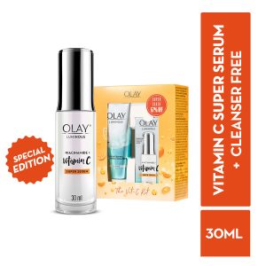 Olay Vitamin C Super Serum - 99% Pure Niacinamide For 2X Glow 78% Spot Reduction - Cleanser Free(30ml+100g)
