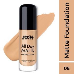 Nykaa All Day Matte Long Wear Liquid Foundation For Normal To Combination Skin - Olive 08(30ml)