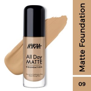 Nykaa All Day Matte Long Wear Liquid Foundation for Normal To Combination Skin - Nutmeg 09(30ml)