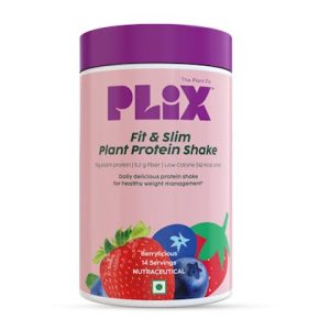 PLIX Fit & Slim Plant Protein Shake with 11G Protein, 5.2G Fiber, 6 Fruits & Veggies Srawberry