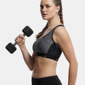 Jockey Wirefree Padded Tactel Nylon Elastane Stretch Full Coverage Racer Back Styling Sports Bra with StayFresh and StayDry Treatment - Black Melange