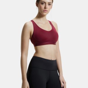 Jockey Wirefree Padded Tactel Nylon Elastane Stretch Full Coverage Sports Bra with Optional Cross Back Styling - Claret