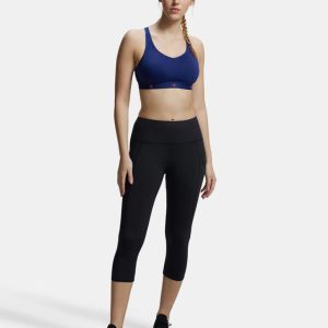 Jockey Wirefree Padded Tactel Nylon Elastane Stretch Full Coverage Sports Bra with Optional Cross Back Styling - Midni