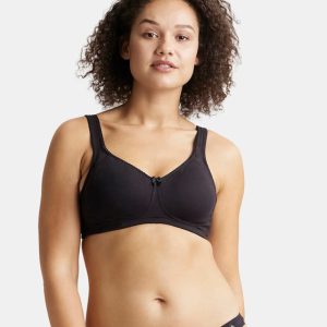 Jockey Wirefree Non Padded Super Combed Cotton Elastane Stretch Full Coverage Plus Size Bra Plush Lining Cup - Black