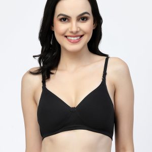 Floret Adjustable Cotton T-Shirt Bra | Lightly Padded | Medium Coverage | Seamless - F20560 Black