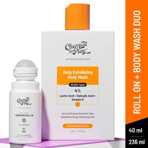 Chemist At Play Lactic Acid Exfoliating Body Wash (236)& AHA Underarm Roll OnShower gel & Deo Combo(2 pcs)