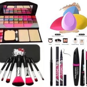 ZOXITAV ALL IN 1 MAKEUP KIT WITH 3IN1 Mascara Eyeliner 7PCS Brush, 4 Puff(9 Items in the set)