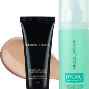 FACES CANADA Face Combo - Makeup Remover + Weightless Foundation (Natural)(2 Items in the set)