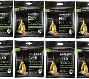 GARNIER Hair Colouring Creme Increased Shine Black Naturals 1.0 Deep Black (PACK -8) , DEEP BLACK