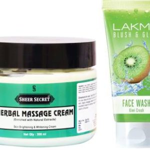Sheer Secret Herbal Nassage Cream 300ml and Lakme Blush and Glow Kiwi Crush Face Wash 100ml(2 Items in the set)