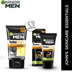 Garnier Men John's Skincare Essentials|Turbo Bright Facewash,150g+PowerWhite Moisturiser,40g Face Wash(190 g)