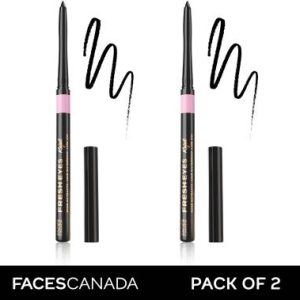 FACES CANADA Fresh Eyes Kajal | With Rose Extract | 24HR Waterproof | Pack of 2(Black, 0.7 g)