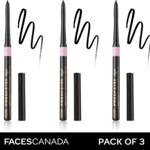 FACES CANADA Fresh Eyes Kajal | With Rose Extract | 24HR Waterproof | Pack of 3(Black, 1.05 g)