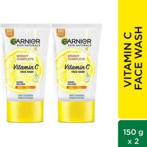GARNIER Bright Complete VITAMIN C , 150g (Pack of 2)|Brighter and Glowing Skin Face Wash(300 g)