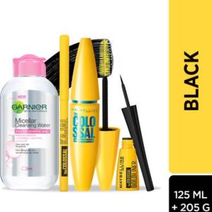 MAYBELLINE NEW YORK Ananyas Colossal Favorites Kit - Mascara+ Kajal+ Bold Liner+ Garnier Micellar(Black, 205 g)
