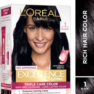 L'Oreal Paris Excellence Creme Hair Colour| upto 100% Grey Coverage at-Home , Black 1