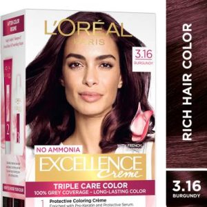 L'Oreal Paris Excellence Creme Hair Colour |Grey Coverage & Ammonia free , Burgundy 3.16