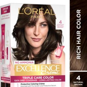 L'Oreal Paris Excellence Creme Hair Colour |upto 100% Grey Coverage | 4 , Natural Brown