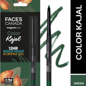 FACES CANADA Magneteyes Color Kajal | Water Proof 12HR Longstay With Almond Oil(Green Appreciation, 0.3 g)