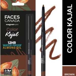 FACES CANADA Magneteyes Color Kajal | Water Proof 12HR Longstay With Almond Oil(Brown Comfort, 0.3 g)