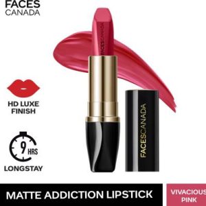 FACES CANADA Matte Addiction Lipstick | HD Luxe Finish | 9HR Longstay | Intense Color Payoff(Vivacious Pink, 3.7 g)