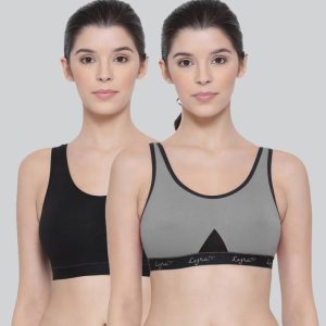 Lyra Pack of 2 Women Sports Non Padded Bra(Black, Grey)