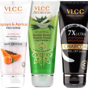 VLCC Double Power Neem Facewash and Papaya Facescrub and Charcoal Peel off Mask(3 Items in the set)