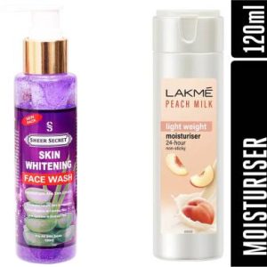 Sheer Secret Skin Whitening Face Wash 100ml and Lakme Peach Milk Moisturiser 120ml(2 Items in the set)