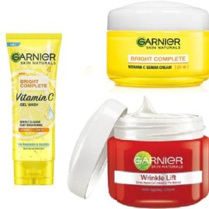 GARNIER Vitamin C Gel Facewash 50g + Anti-Ageing Cream 40g + Vitamin C U.V Cream-45g(3 Items in the set)