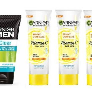 GARNIER Vitamin C + Lemon Facewash 3PCS-50g + Oil Clear Clay and Menthol Facewash-100g(4 Items in the set)