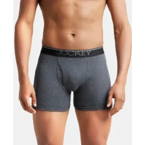 Jockey Super Combed Cotton Rib Solid Boxer Brief with Ultrasoft and Durable Waistband - Charcoal Melange