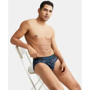 JOCKEY Super Combed Cotton Elastane Stretch Printed Brief with Ultrasoft Waistband - Black & Sky Diver