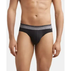 JOCKEY Super Combed Cotton Elastane Stretch Solid Brief with Ultrasoft Waistband - Black