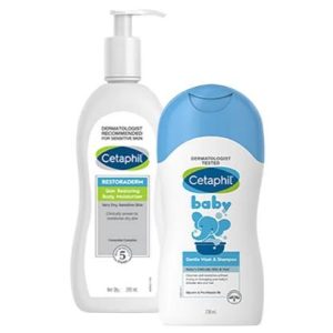 Cetaphil Baby Gentle Wash &Shampoo And Restoraderm Moisturising Lotion (230 ml - 295 ml)
