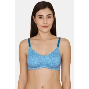 Zivame  Rosaline Everyday Double Layered Non-Wired 3/4th Coverage T-Shirt Bra - Blue Botaic Pt2