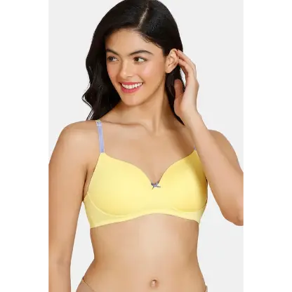 Zivame Beautiful Basics Padded Non Wired 3/4th Coverage T-Shirt Bra - Sunshine