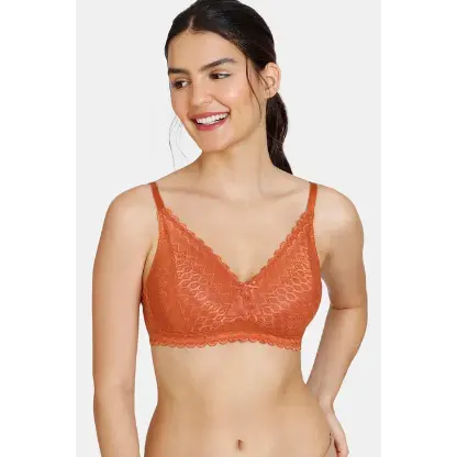 Zivame New Romance Double Layered Non Wired 3/4Th Coverage Lace Bra - Amber Glow