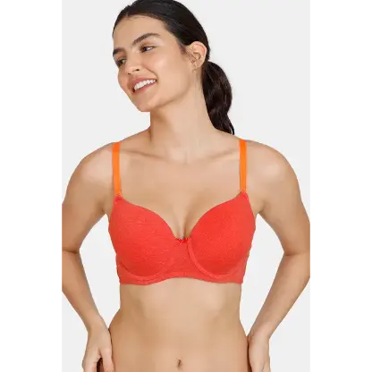 Zivame Beautiful Basics Padded Wired 3/4th Coverage T-Shirt Bra - Molten Lava