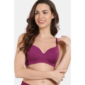 Zivame Beautiful Basics Padded Non Wired 3/4th Coverage T-Shirt Bra - Raspberry Radiance